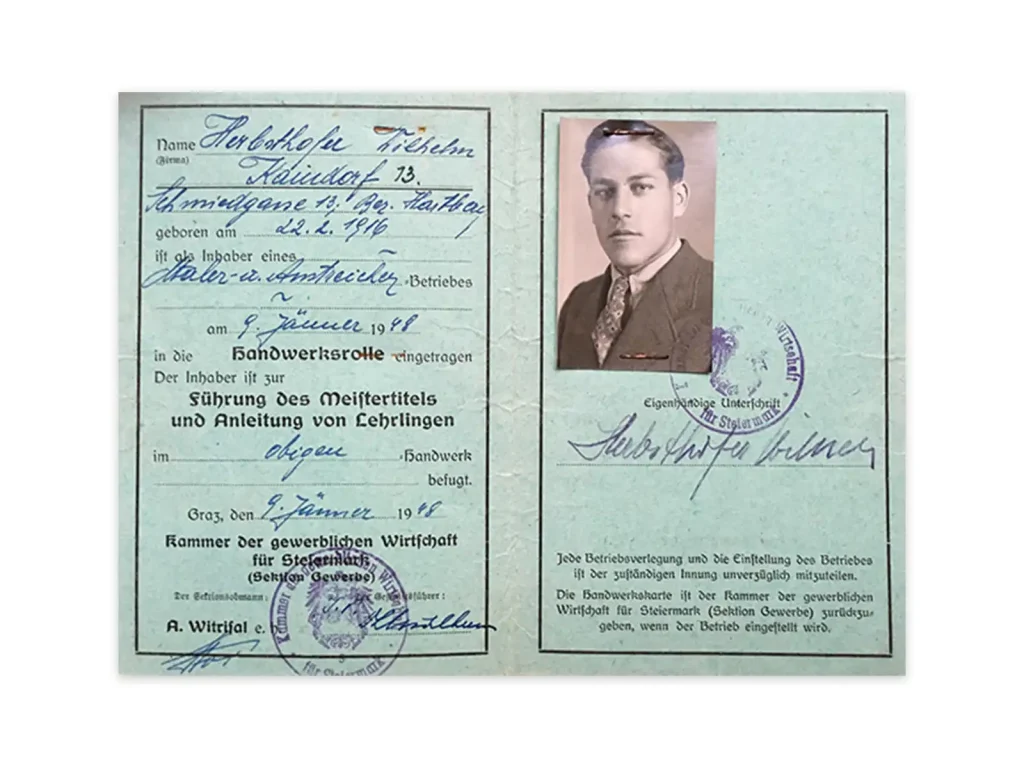 Gewerbeanmeldung Malerei Herbsthofer 1948